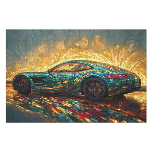 Stained Glass Car Puzzle, Lustige Aktivität Für Die Ganze Familie, Langlebiger Karton, 1000 Teile, 1000 PCS26*38cm von GDFWB