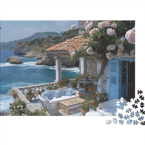 Türkische Inspiration, Kletterblumen-Puzzle 1000 Teile für Erwachsene Puzzle Seaside Residence 1000 Teile Schwieriges Puzzle Herausforderndes Spiel Heimdekoration Puzzle 1000 Teile 75 * 50 cm von GDFWB