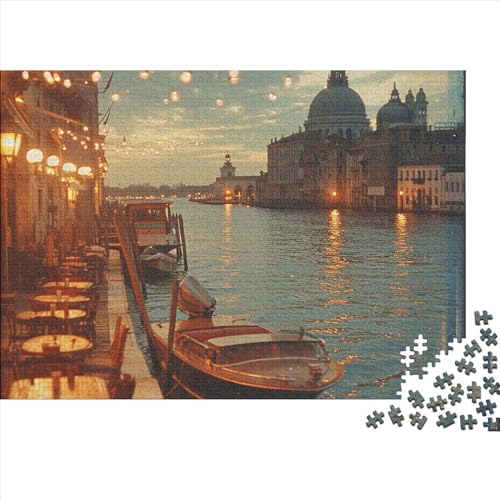 Venedig-Wasserstadt-Puzzle 1000 Teile für Erwachsene Puzzle Die Wasserstadt am Abend 1000-teiliges schwieriges unmögliches Puzzle Premium-Heimdekorationspuzzle 1000 Teile 75 * 50 cm von GDFWB