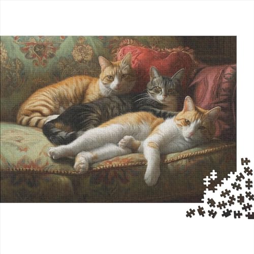 Vier Katzen sitzen auf Einer Couch Puzzle 1000 Teile für Erwachsene Haustiere Tiere 1000 Puzzles Fix Puzzle für Familienspiel 1000 Teile 75 * 50 cm von GDFWB