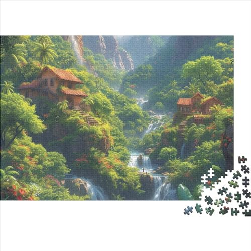 Wasserfall im Tal Puzzle 1000 Teile für Erwachsene Wasserfalllandschaft 1000 Puzzles Moderne DIY Heimdekoration 1000 Teile 75 * 50 cm von GDFWB