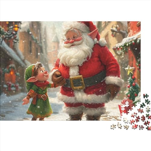 Weihnachtsmann und Elf 1000 Puzzleteile für Erwachsene Puzzle Frohe Weihnachten 1000-teiliges schwieriges unmögliches Puzzle Herausforderndes Spiel Heimdekorationspuzzle 1000 Teile 75 * 50 cm von GDFWB