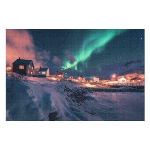 Wood-Puzzle-Northern Lights in Norway -Serie Poster -DIY-Modellbausatz Für Erwachsene Und Jugendliche - Ideales Weihnachts- Und Neujahrsgeschenk 1000 PCS—52 * 38cm von GDFWB