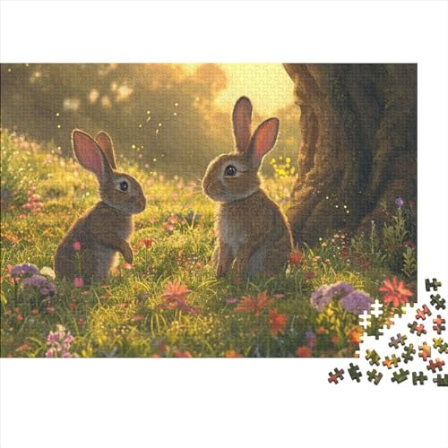 Zwei Langohrkaninchen, 1000-teiliges Puzzle für Erwachsene, Wildtier, 1000 Klassische Puzzles für Erwachsene, Geschenk, 1000 Teile, 75 x 50 cm von GDFWB