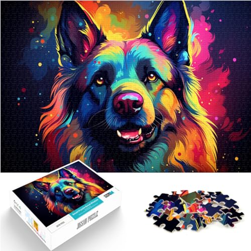 für Erwachsene 300-teiliges Puzzle-Geschenk, farbenfrohe psychedelische Kunst Deutscher Schäferhunde, für Erwachsene und Kinder ab 12 Jahren, Holzpuzzle, für Erwachsene, Puzzle-Geschenk,38 * 26cm von GDFWB