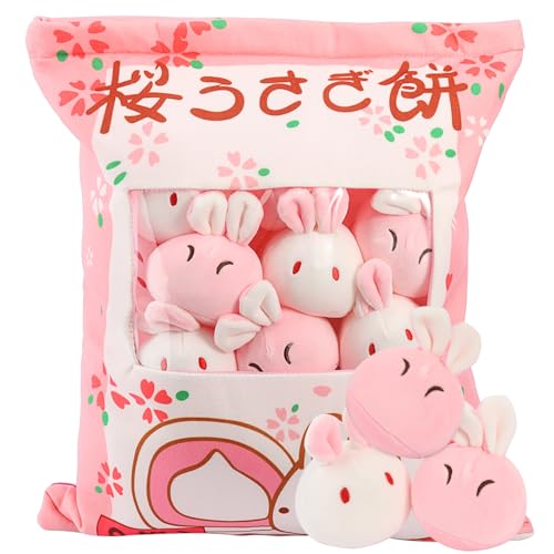 GDGZT Hase Plüsch Kissen, Niedliche Plüschtiere mit Hasenpuppen, Abnehmbare Plüschtiere Kreatives Geschenk für Kinder, Mädchen, Jungen (8 Sakura Hasen) von GDGZT