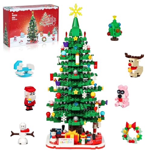 GDGZT Klemmbausteine Weihnachten Set für Kinder, Weihnachtsbaum Bausteine mit LED Licht, Urlaubsdekoration für Zuhause, Kinder Erwachsene Jungen Mädchen ab 6+ Jahren(1025 Stück) von GDGZT