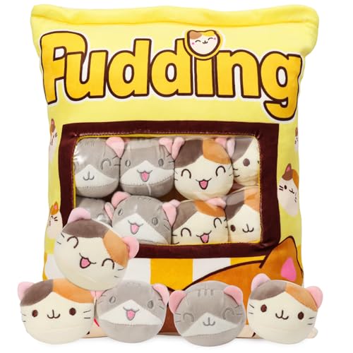 GDGZT Niedliche Katze plüsch, Katze Kuscheltier, Abnehmbare Plüsch Kissen mit Kitty Puppen Geburtstag, Weihnachten kreative niedliche Katzen Kuscheltier Geschenk für Kinder (8 gelbe Kätzchen) von GDGZT