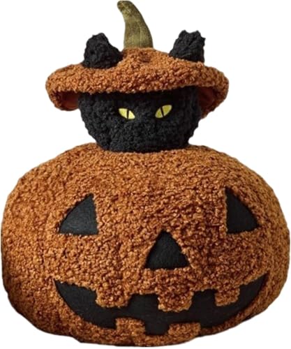 GDJGNUDK Kürbiskissen, schwarze Katze, Kürbiskissen, Halloween-Kürbis-Plüschtier, niedliches Kürbis-Wurfkissen, weiches Kürbiskissen, Spielzeug, für Mädchen und Jungen, Geburtstag, Couch (Braun (35 von GDJGNUDK