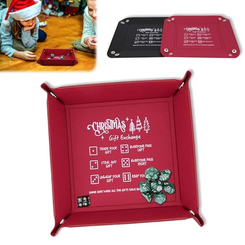 GDOKKNY Weihnachten DND-Würfeltablett für Geschenkaustauschspiele, DND-Würfel-Set mit tragbarem faltbarem Würfelrolltablett, Neuheit Austausch-Würfelspiele für Erwachsene (Rot) von GDOKKNY