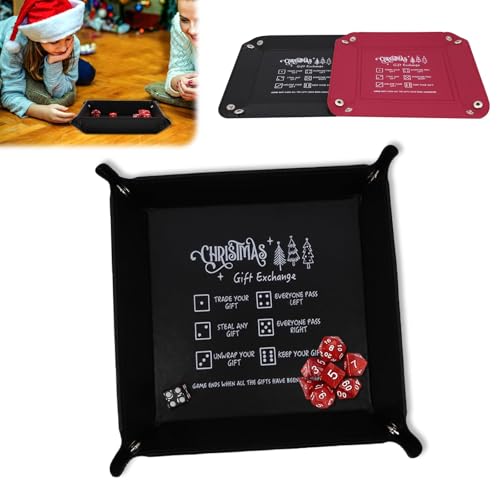 GDOKKNY Weihnachten DND-Würfeltablett für Geschenkaustauschspiele, DND-Würfel-Set mit tragbarem faltbarem Würfelrolltablett, Neuheit Austausch Würfelspiele für Erwachsene (Schwarz) von GDOKKNY