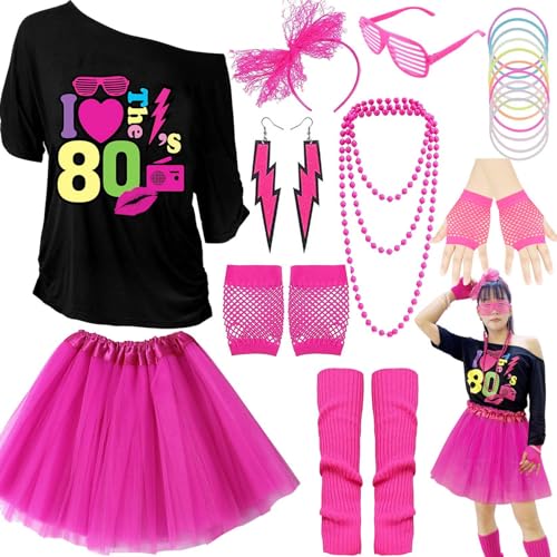 GDXINYES 21-teiliges 80er-Jahre-Outfit, Frauenkostüm, 80er-Jahre-Kostüme für Damen, Party, 80er-Jahre-Zubehör, Hemd, Beinwärmer, Tutu-Rock (3XL) von GDXINYES