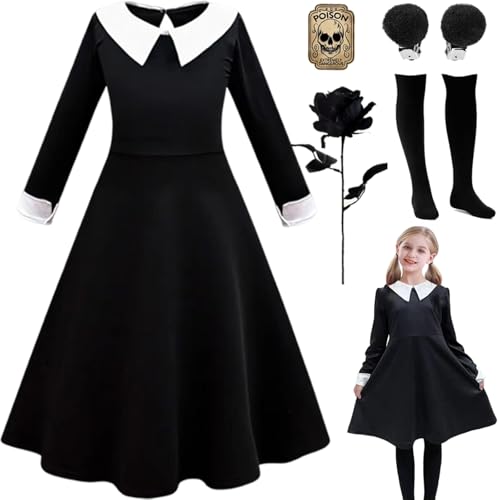 GDXINYES Merlina-Kostüm für Mädchen, Halloween-Kostüm, schwarzes Kleid, Geschenke, Merlina, Cosplay-Outfit, 3–14 Jahre (110) von GDXINYES