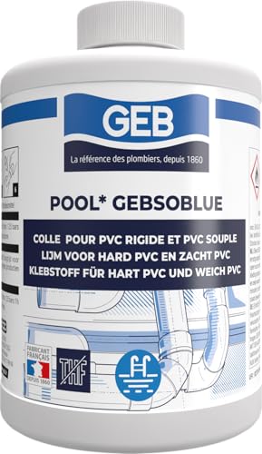 GEB Gebsoblue 1 Liter PVC-Kleber speziell für Pool, Whirlpool, Bewässerung, zur Verbindung von Rohrleitungen und PVC-Verbindungen von GEB