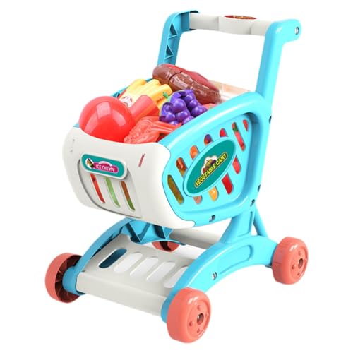 Einkaufswagen-Spielzeug - Spielzeug-Supermarkt-Einkaufswagen | Küchen-Rollenspielspielzeug für Kleinkinder | Trolley-Spielzeug mit vorgetäuschtem Essen und Zubehör für Kinder ab 3 Jahren, Rollenspiele von GEBBEM