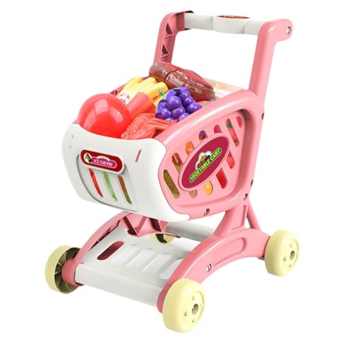 Einkaufswagen-Spielzeug - Spielzeug-Supermarkt-Einkaufswagen | Küchen-Rollenspielspielzeug für Kleinkinder | Trolley-Spielzeug mit vorgetäuschtem Essen und Zubehör für Kinder ab 3 Jahren, Rollenspiele von GEBBEM