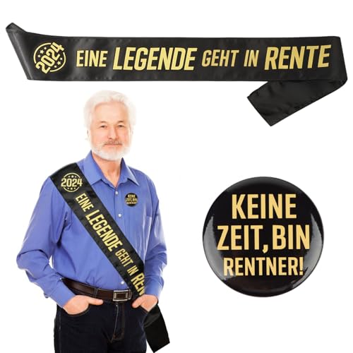 (2 pcs) Rentner Schärpe und Button Dekoration Ruhestand Accessoires eine Legende geht in Rente kein Zeit Bin Rentner Geschenk für Pensionierung Party Abschiedsfeier Deko Sash Zubehör von GEBETTER