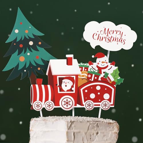 3 Stück Tortendeko Weihnachten Zug Weihnachtsbaum Merry Christmas Cake Topper Kuchen Dekorieren Jungen Kinder Papier Party Dekoration Zubehör Kuchendekoraion Deko von GEBETTER