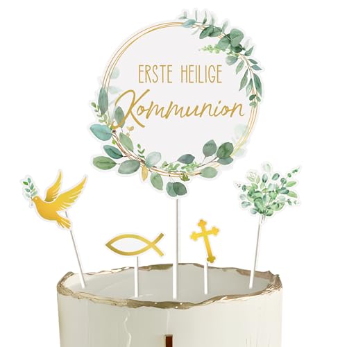 9 Stück Kommunion Kuchendekoration Taube Fisch Kreuzen Tortendeko Cake Topper Tortenaufsätze Geschenke Muffin Tortentopper für Jungen und Mädchen Erstkommunion Party deko (Erste Heilige Kommunion) von GEBETTER