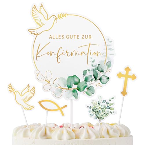 9 Stück Konfirmation Kuchendekoration Taube Fisch Tortendeko Cake Topper Tortenaufsätze Geschenke Muffin Tortentopper für Jungen Mädchen Kommunion Party deko (Alles Gute zur Konfirmation) von GEBETTER