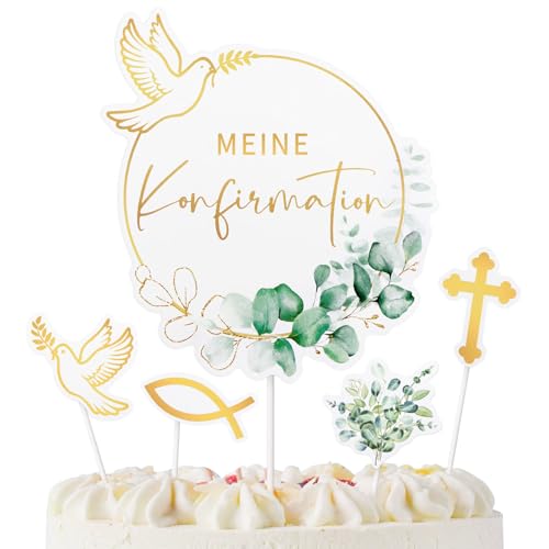 9 Stück Konfirmation Kuchendekoration Taube Fisch Tortendeko Cake Topper Tortenaufsätze Geschenke Muffin Tortentopper für Jungen Mädchen Kommunion Party deko (Meine Konfirmation) von GEBETTER