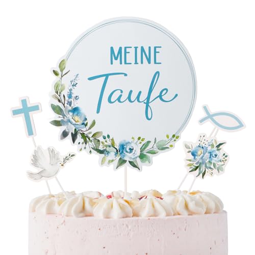 9 Stück meine Taufe Kuchendekoration Taube Fisch Kreuzen Tortendeko Cake Topper Tortenaufsätze Geschenke Muffin Tortentopper für Jungen und Mädchen Konfirmation Party deko (Blau) von GEBETTER