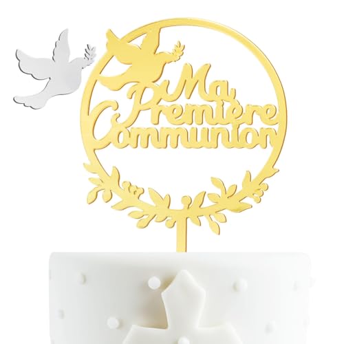 Französisch Kommunion Cake Topper Taube Meine Kommunion Tortendeko 1. Heilige Kommunion Kuchendekoration Tortenaufsätze Geschenke Tortentopper für Jungen und Mädchen Erstkommunion Party deko von GEBETTER