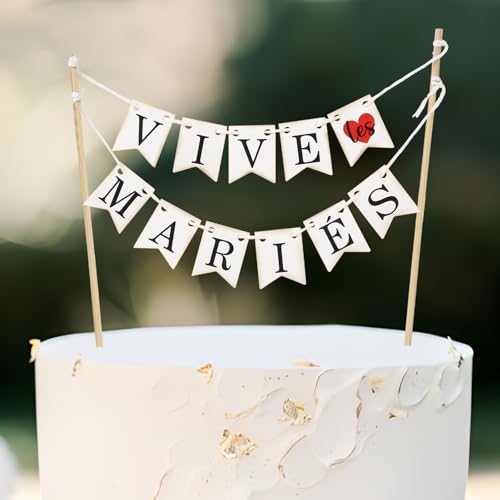 Französisch VIVE LES MARIÉS Tortendeko Cake Topper aus Papier Deko Tortenstecker Tortendeko Hochzeit Junggesellenabschied Torten Party Geschenke von GEBETTER