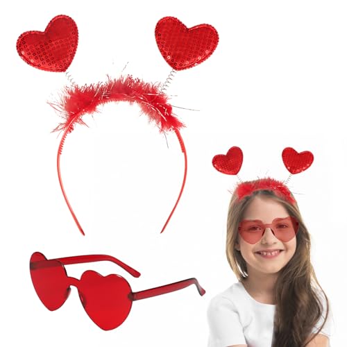 GEBETTER (2pcs) Amor Kostüm 1* Herz Haarreifen + 1* Herz Brille Zubehör Herzförmige Partybrille Stirnbänder Love zum Valentinstag Hochzeit Fasching Geburtstagsfeier Junggesellinnenabschied Party von GEBETTER