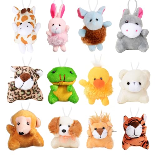 GEBETTER 12 Stück Mini Püschtiere Kuscheltiere kleine Tiere Schlüsselanhänger Kinderparty Stofftier Spielzeug Set Gastgeschenke Plüsch Geschenk für Jungen Mädchen Kinder Party Mitgebsel von GEBETTER