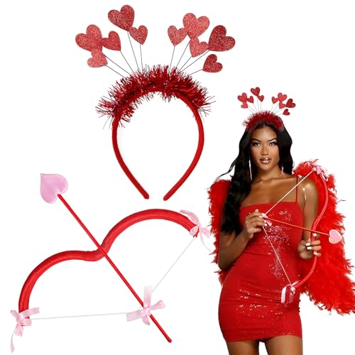 GEBETTER 2 Stück Kostüm Set Amor Bogen Pfeil Herz Haarreif Cupid Bow Love Haarband Geschenk Dekoration Stirnband Mottoparty Haarschmuck Hochzeit Weihnachten Valentinstag Party Cosplay Valentine von GEBETTER