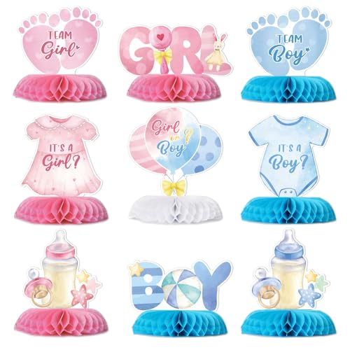 GEBETTER 9 Stück Gender Reveal Party Deko Bienenwabe Mittelstück Tischdekoration Mädchen oder Jungen Dekoration für Tischdeko Babyparty Baby Shower Tischaufsätze Geschlecht Verkünden von GEBETTER