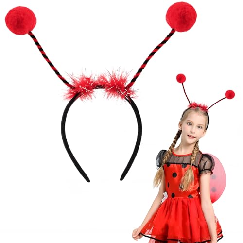 GEBETTER Marienkäfer Haarreif mit Bommeln Kostüm Mädchen Kinder Ladybug Kopfschmuck Party Accessoires Stirnband Haarband für Karneval Fasching Halloween (Haarreif) von GEBETTER