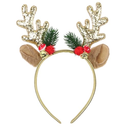 GEBETTER Rentier Geweih Haarreif Weihnachten Accessoire Elch Hörner Stirnband Weihnachtsgeweih Reh Kopfbedeckung Hirschgeweih für Damen Kinder für Weihnachtskostüm Party Karneval Fasching (Gold) von GEBETTER