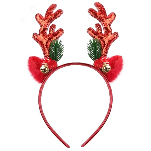 GEBETTER Rentier Geweih Haarreif Weihnachten Accessoire Elch Hörner Stirnband Weihnachtsgeweih Reh Kopfbedeckung Hirschgeweih für Damen Kinder für Weihnachtskostüm Party Karneval Fasching (Rot) von GEBETTER