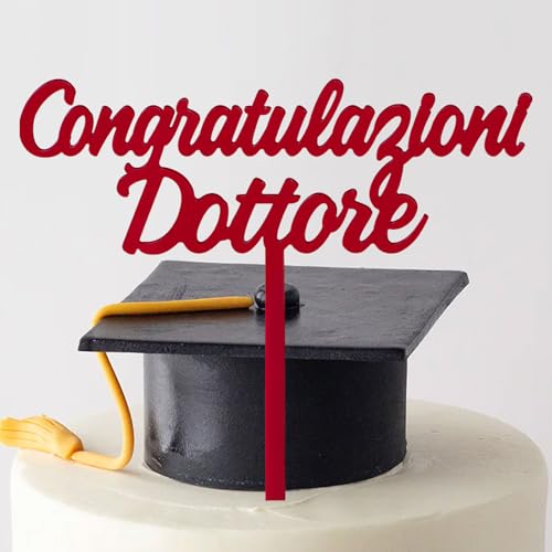 Italienisch Abitur Tortendeko Cake Topper ABI aus Acryl Bestandene Prüfung Cupcake Deko Tortenstecker Tortendeko Abschlussfeier Torten Abschluss Graduation Party Geschenke (Rot (Dottore)) von GEBETTER