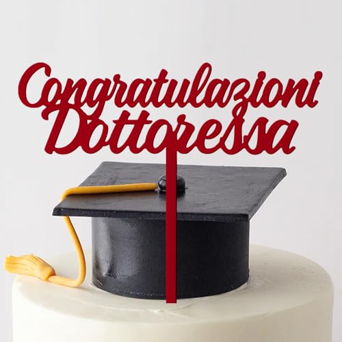 Italienisch Abitur Tortendeko Cake Topper ABI aus Acryl Bestandene Prüfung Cupcake Deko Tortenstecker Tortendeko Abschlussfeier Torten Abschluss Graduation Party Geschenke (Rot (Dottoressa)) von GEBETTER