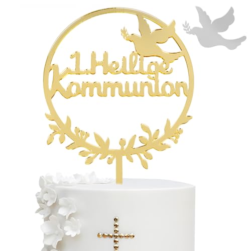 Kommunion Cake Topper Taube Meine Kommunion Tortendeko 1. Heilige Kommunion Kuchendekoration Tortenaufsätze Geschenke Tortentopper für Jungen Mädchen Erstkommunion Party deko (1. Heilige Kommunion) von GEBETTER