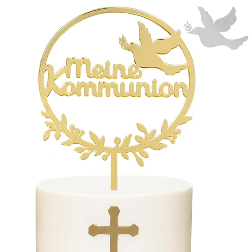 Kommunion Cake Topper Taube Meine Kommunion Tortendeko 1. Heilige Kommunion Kuchendekoration Tortenaufsätze Geschenke Tortentopper für Jungen Mädchen Erstkommunion Party deko (Meine Kommunion) von GEBETTER