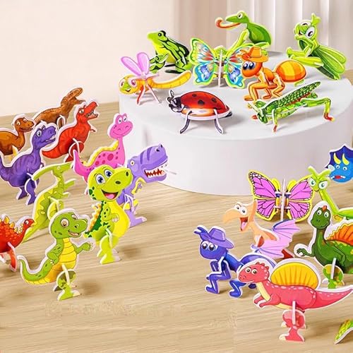 Flowarmth Educational 3D Cartoon Puzzle, Flowarmth Puzzle, Educational 3D Cartoon Puzzle, 3D Cartoon Puzzles for Kids, Dinosaur Airplane Animal Insect Children's Educational DIY Puzzle (4Pc Mix) von GEEBXY