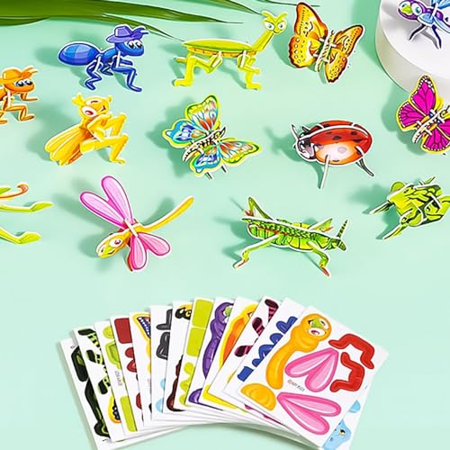 Flowarmth Educational 3D Cartoon Puzzle, Flowarmth Puzzle, Educational 3D Cartoon Puzzle, 3D Cartoon Puzzles for Kids, Dinosaur Airplane Animal Insect Children's Educational DIY Puzzle (Insects) von GEEBXY