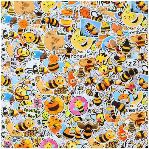 GEEHUA 100 Stück Bienen Aufkleber, Hummeln Aufkleber Bumble Bee Stickers Honeybee Aufkleber Wasserfest Bienen Fahrrad Aufkleber Kofferaufkleber für Wasserflaschen Laptop Gepäck Skateboard Gitarre von GEEHUA