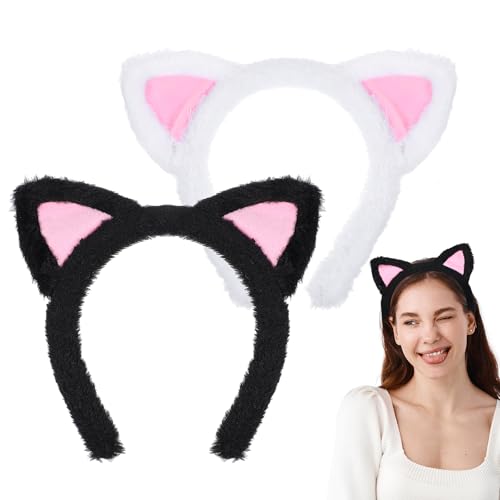 GEEHUA 2 Stück Halloween katzenohren haarreif, weiches Plüsch Katzenohren Haarband süßer flauschiger Katzenohr Haarreif schwarze Haarbänder für Halloween Cosplay Party Kostüm Haar Accessoire von GEEHUA