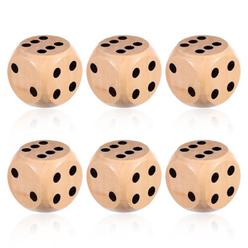 GEEHUA 6 Stück 30mm Würfel Groß Holzwürfel, Spielwürfel Kniffel Würfelspiel Würfel Große Würfel Holz Set Natur Holz Würfelspiel Kniffel Holzwürfel for Unterricht BrettspieleKartenspiel Partyspiele von GEEHUA