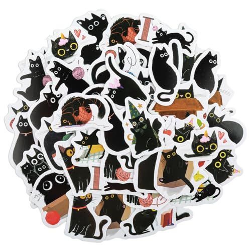 GEEHUA 91 Stück süße schwarze Katzen Aufkleber, Vinyl wasserfest Scrapbooking Katzen Aufkleber DIY dekorative Aufkleber für Wasserflasche Laptop Handy Gepäck Skateboard von GEEHUA