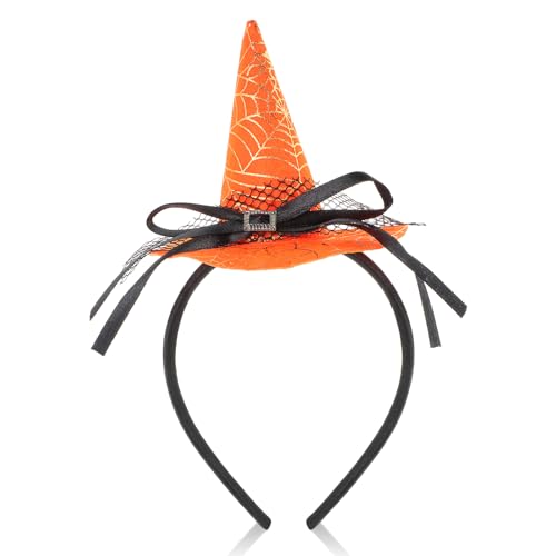 GEEHUA Halloween Hexenhut Stirnband, Hexenzauberer Spinnennetz Haarband schwarze Spitze Schleife Haarband für Frauen Halloween Kostüm Anzieh Cosplay Make up Party Dekoration(Orange) von GEEHUA