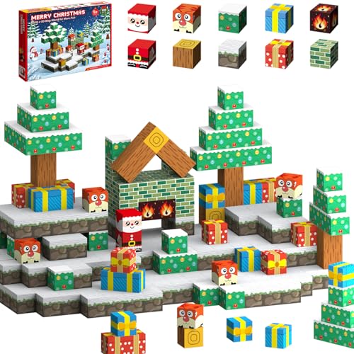 GEERAY Magnetische Bausteine, 108 Stück My Christmas Santa's House Building Craft, Magnetische Würfel Spielzeug für Kinder von GEERAY