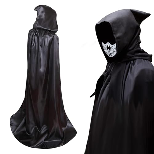 Unisex Umhang mit Kapuze Lange Robe Cape, Vampir Umhang, Halloween Kostüm, Damen Herren Schwarzer Bodenumhang, für Karneval Halloween Partys Cosplay Kostü(L) von GEERDAN