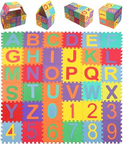 GEFIRE 36 Stück Puzzlematte für Kinder, Mini Schaumstoff Puzzlematte, Puzzle Matte Boden, Puzzlematte Kinder, Puzzelmatte, Baby Spielmatte, Bodenpuzzle, Geeignet für Kinder im Alter von 4-6 (9 * 9cm) von GEFIRE