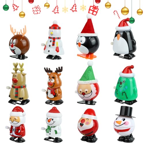 GEGNNS 12-teiliges Weihnachtsspielzeug-Set, Rentier Weihnachtlicher Zierschmuck, Weihnachten Aufziehspielzeug Weihnachten, Weihnachtsmann Figur Uhrwerk, Schneepuppen Spielzeug Aufziehfigur von GEGNNS